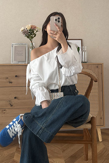 シワになりにくいショルダーリボンブラウス [C7606]