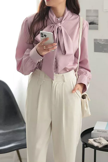 [ トールレタス ] リボンSETパールボタンブラウス [C6638]