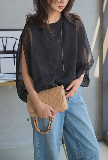 オーガンジーケープ風ブラウス [C7594]