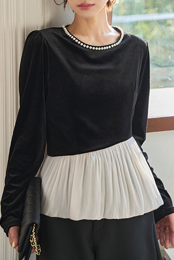 選べる2タイプ ベロアデザインブラウス [C7748]