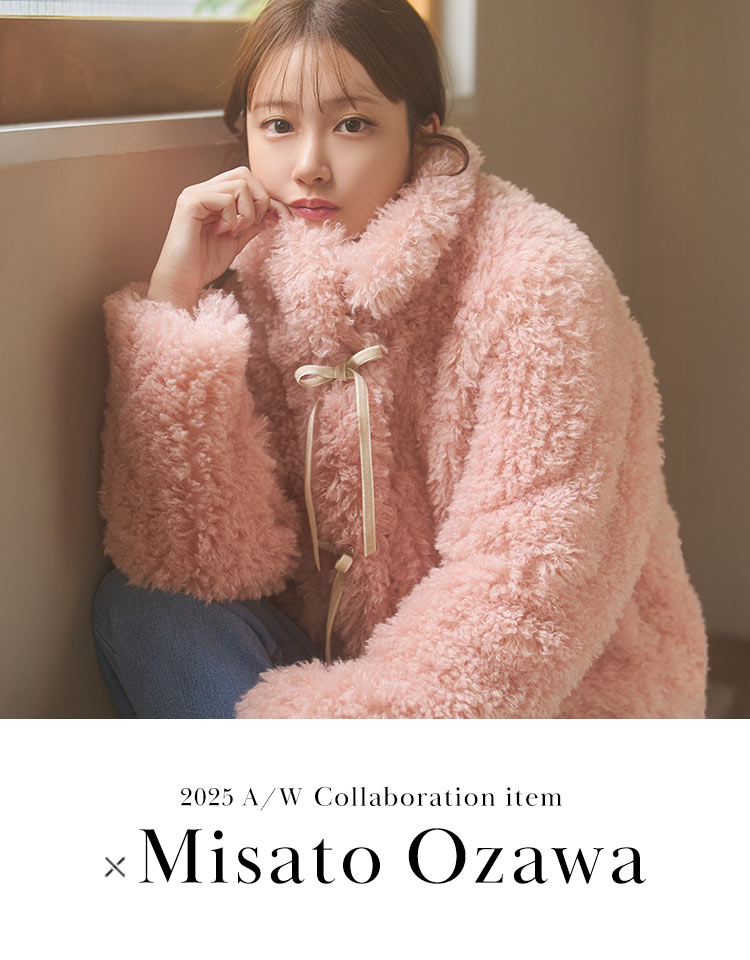 神戸レタス　小澤美里さん　リボンブローチつきエコファーショート　プードルベージュ リボンブローチつきエコファーショートコート リボンブローチ