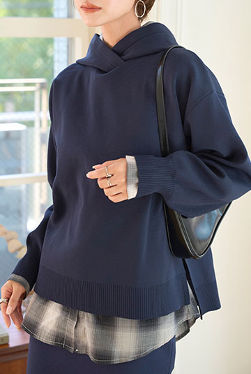 スポンディッシュニットフーディートップス