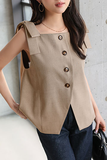 取り外し可能肩リボン付きジレベスト