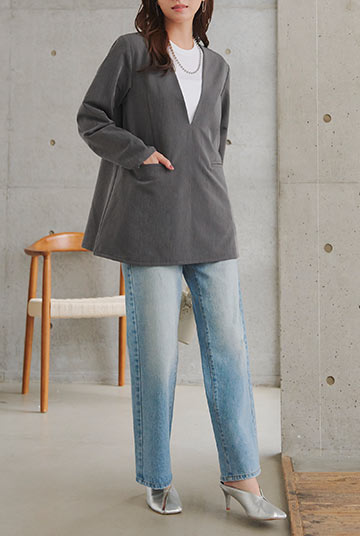 2点セット深Vネックプルオーバージャケット＋センターシームパンツ
