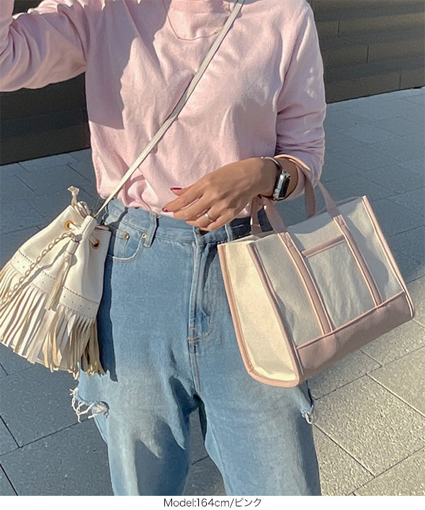 フェイクレザー切替キャンバスミニトート [B1521] - レディース