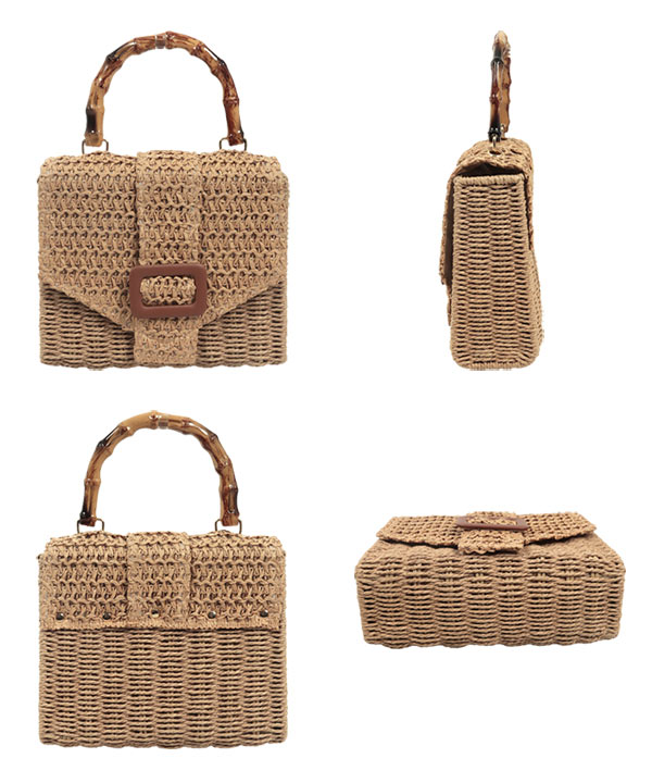 バンブーハンドルボックスカゴバッグ [B1611] - レディース