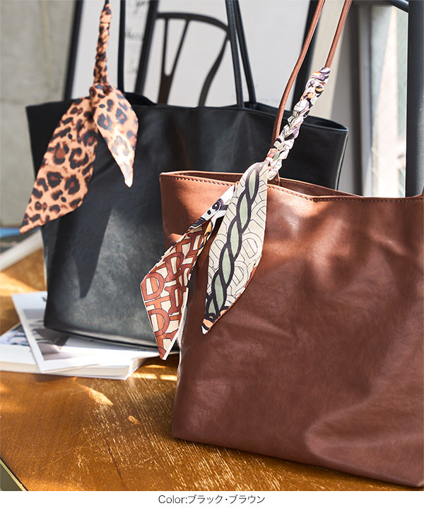 スカーフ付きフェイクレザートートバッグ [B1643] - レディース