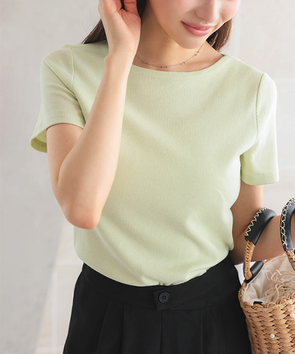S M L ] 選べるタイプ 前身二重細リブ半袖Tシャツ [C365EE