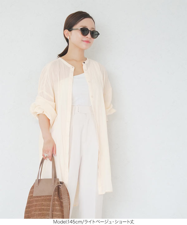 田中亜希子さんコラボ ］ バンドカラーガーゼシャツチュニック [C3644