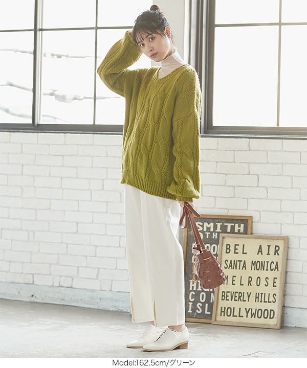 ニットVネックトップス／ワイドレッグパンツ セット r-3867 ニットVネックトップス／ワイドレッグパンツ セット r-3867