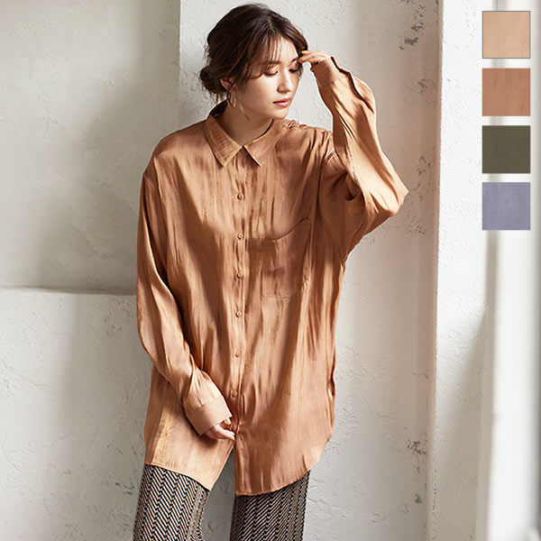 ブラウス シャツ マットサテン バンドカラー オーバーシャツ レディース SENSE OF PLACE by URBAN RESEARCH ブラウス シャツ サテン