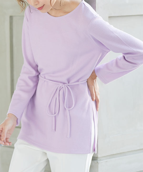 細ベルト付リブチュニックカットソー [C5289] - レディース