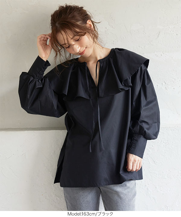 新品✨タグ付き♪定価28,600円　上品　ブラウス　ブラック　大特価❣️ 前後2way胸元リボンビッグカラーブラウス [C5615] - レディース