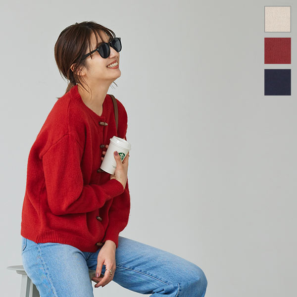 ウッドボタンニットカーディガン [C5895] - レディースファッション