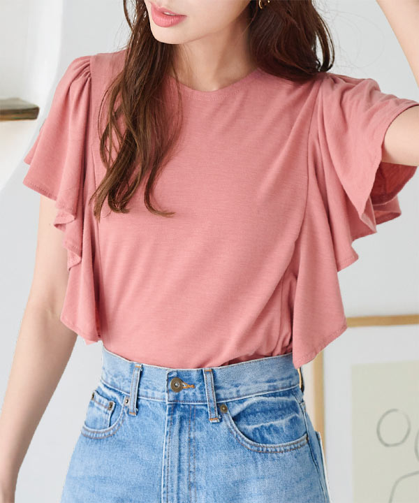 美品★ラッフル Tシャツ カットソー ブラック 36 ラッフルスリーブデザインTシャツ [C6138] | SALE