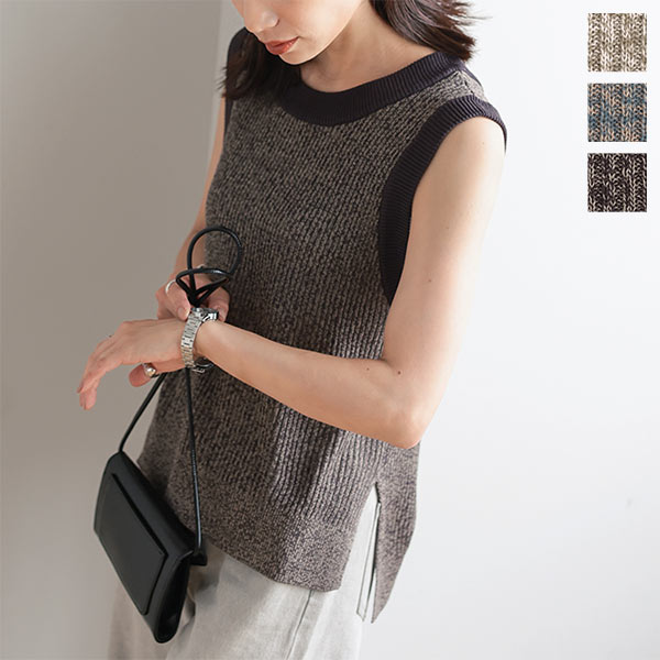 バックVネックメランジニットベスト [C6370] - レディースファッション