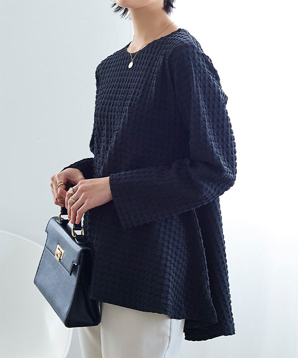 膨れ凹凸素材ペプラムチュニック [C6576] - レディースファッション