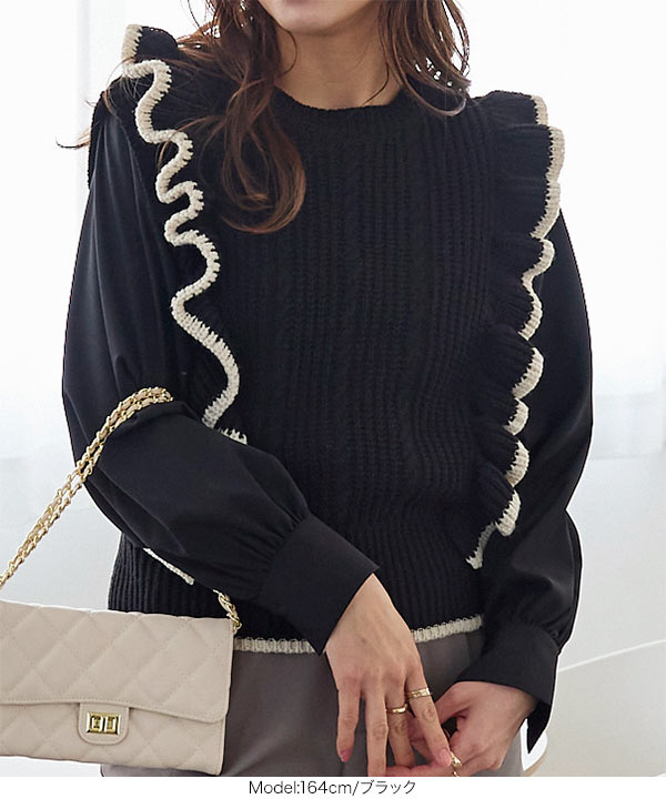 13432✨CHANEL リブニット セーター フリル ココマーク バイカラー CHANEL - CHANEL P72196K10414 胸ココマーク ウール リブ ニットの通販