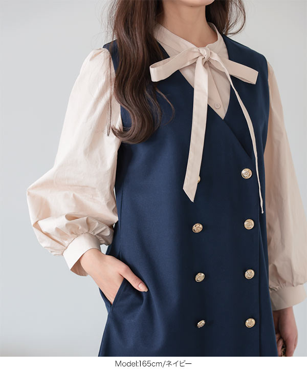 金ボタンジレワンピース [C6622] - レディースファッション通販 神戸