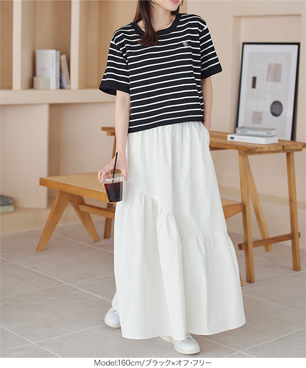 胸元刺繍ロゴサマーニットトップス [C6841] - レディース