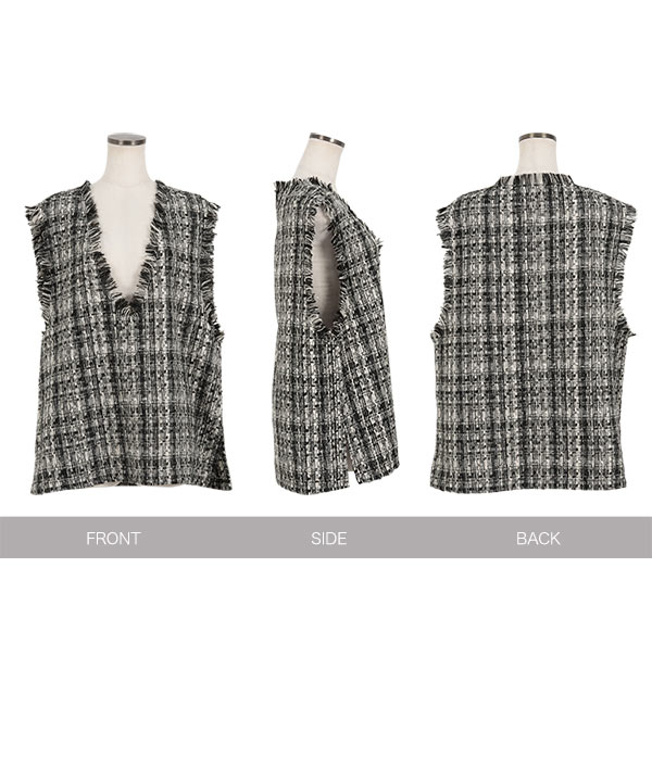 Heve ツイード　Vネック ベスト ur's ベスト ジレ Vネックツイードベスト レディース : ZOZOTOWN