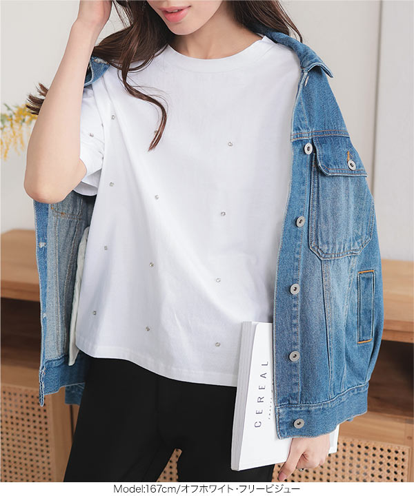 tシャツ パール付ヘムライントップス レディース 楽天市場】【店内全品20％OFFクーポン】8/11 1:59まで□パール付