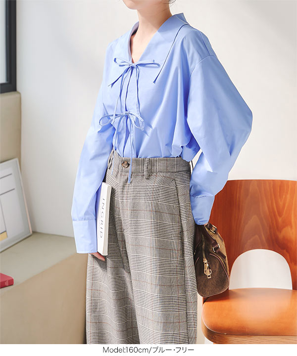 新品未使用⭐完売【SEVENTEN】フロントリボンブラウス コットンサテンフロントリボンブラウス | LANVIN en Bleu (Women