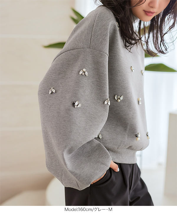ビジューダイバーモックネックトップス [C7311] - レディース