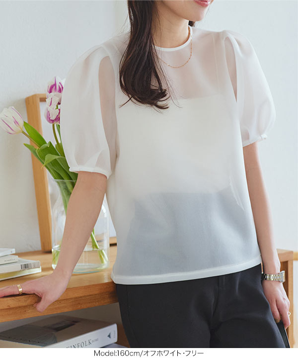 シアーダンボールパフスリーブブラウス [C7365] - レディース