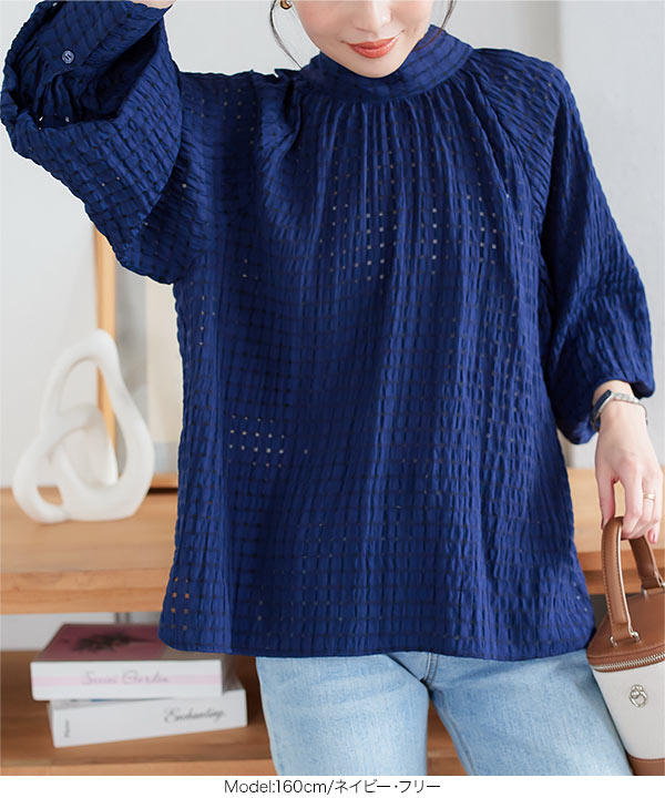 前後2way シアーチェックボウタイブラウス [C7369] | SALE