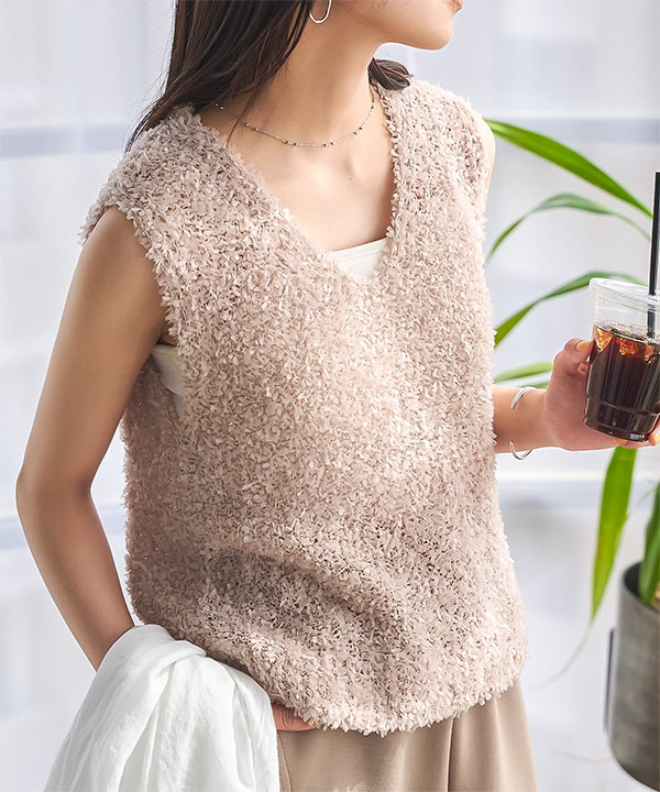 蝶々ヤーンニットベスト≪手洗い可能≫ 蝶々ヤーンニットベスト≪手洗い可能≫｜クイーンズコートの通販
