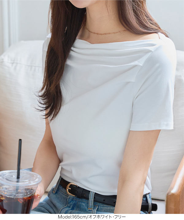 オフショルダー ホワイトシャツ タックデザインオフショルダーTシャツ [C7591] - レディース