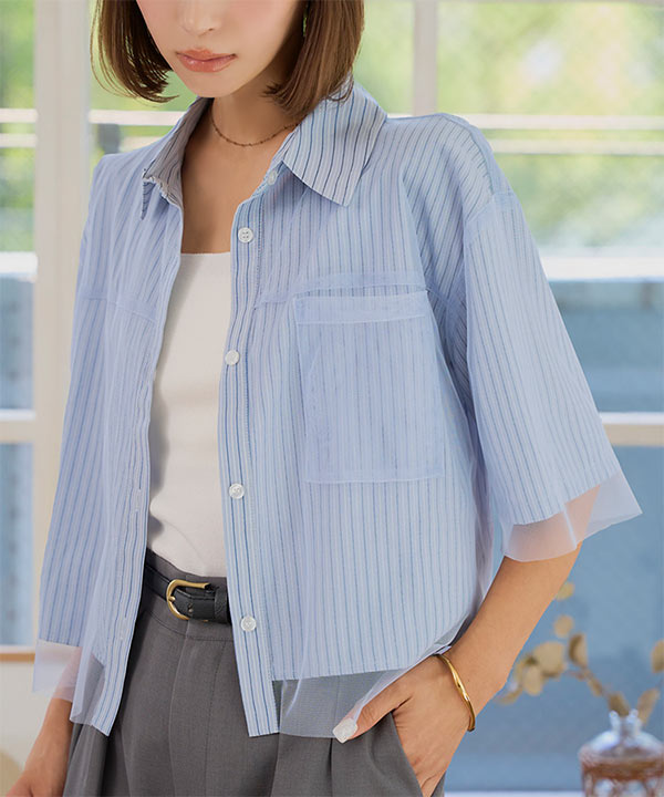 レディース半袖シャツ、まとめ売り7点【12】 チュールレイヤード半袖シャツ [C7620] - レディースファッション通販