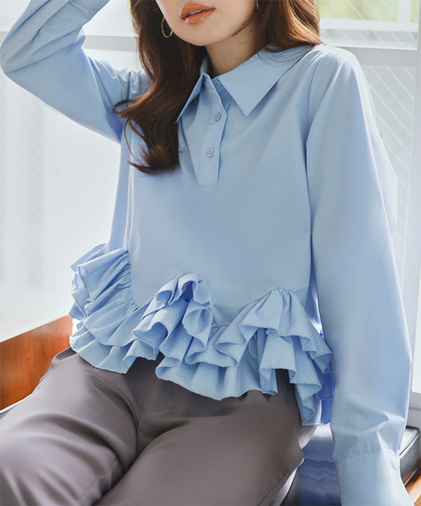 yori水色 フリルデザイン 長袖トップス Fサイズ c7680.jpg