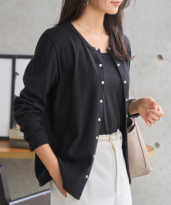 M L XL ] スナップボタン丸首リブカーディガン [C7684]| SALE