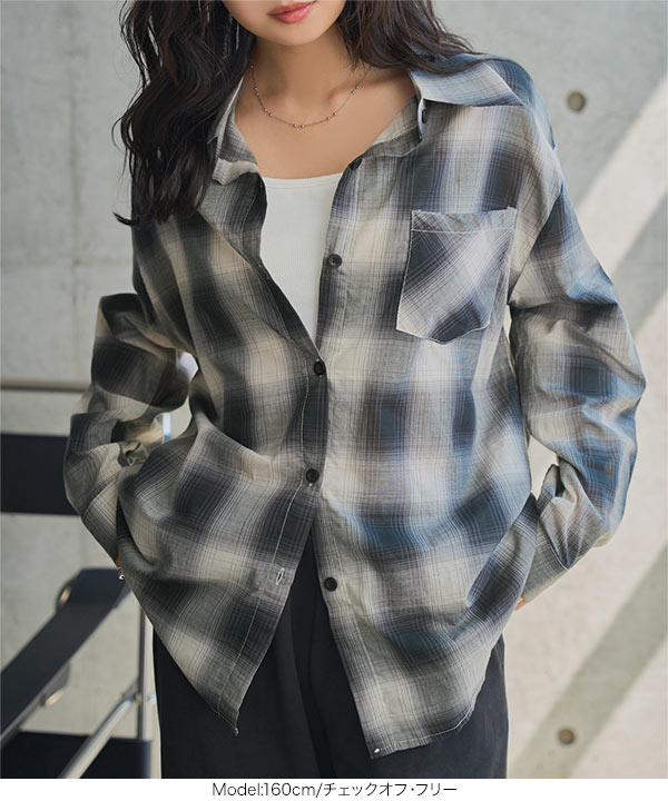 シアーチェックシャツブラウス [C7692]【メール便】 - レディース