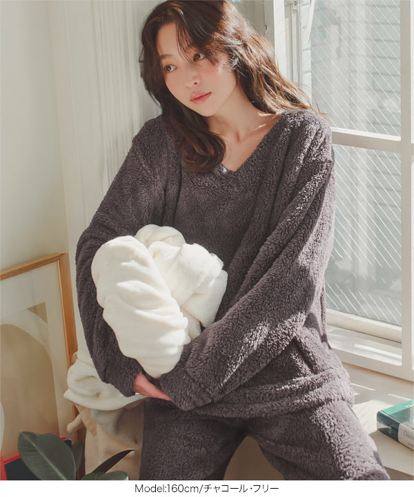 ALASKA ニット部屋着 男女兼用 ルームウェア ] ボアVネックプルオーバー [C7732] - レディース