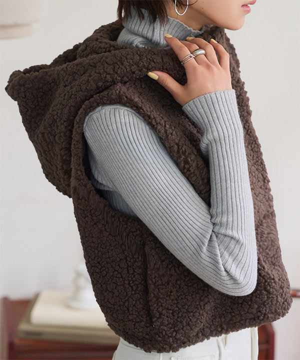 フード付きボアベスト [C7738] - レディースファッション通販 神戸