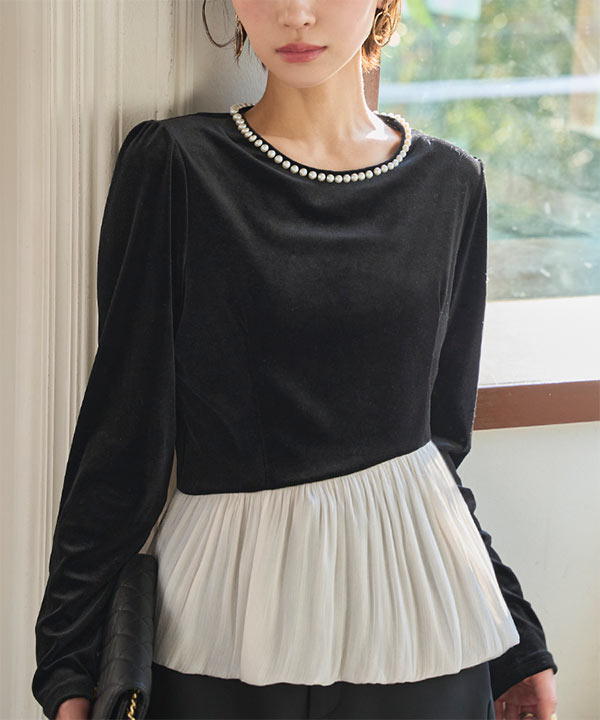 選べる2タイプ ベロアデザインブラウス [C7748] - レディース