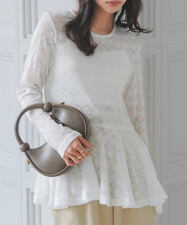 レースアシンメトリーヘムチュニック [C7805] - レディース