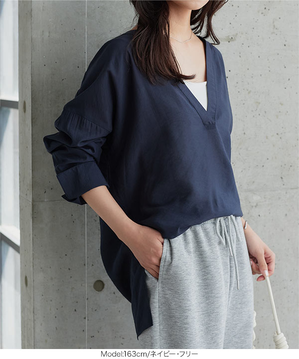 深Vネックチュニックブラウス [C7868] | トップス全品送料無料！6/19