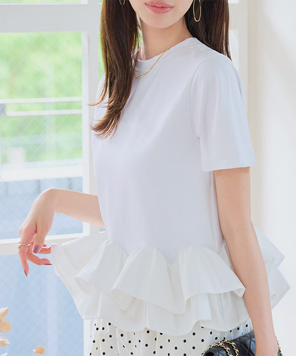 裾フリルペプラムTシャツ [C7959] - レディースファッション通販 神戸