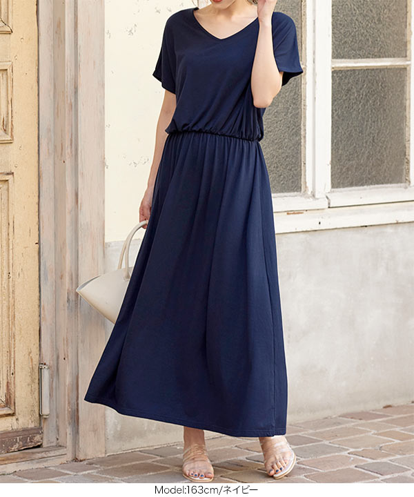 ウエストブラウジングカットソーワンピース [E2028