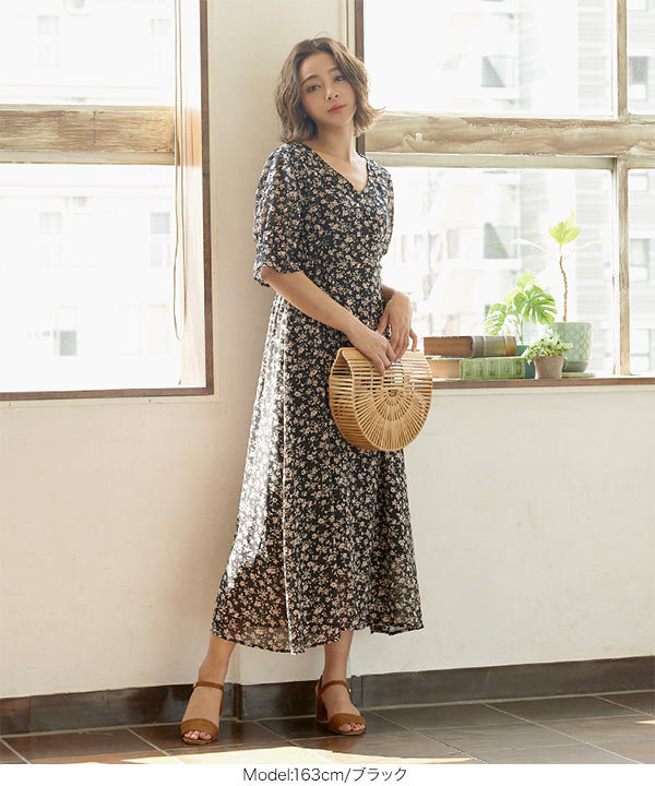 【DOLCE&GABBANA】シルクシフォン ミディワンピース 花柄 DOLCE&GABBANA シルクシフォン ミディワンピース ラッフル付き