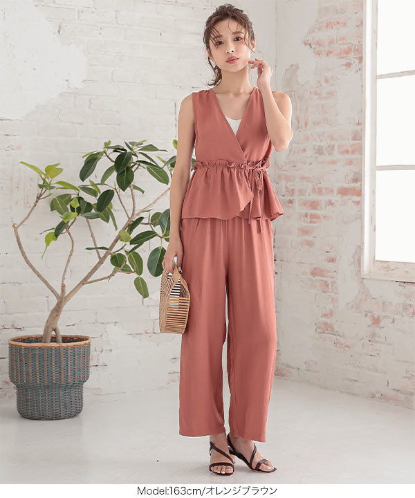 セットアップ カシュクールトップス ワイドパンツ L3304 セレモニー対応可〉troisiemeCHACO:ワイド パンツ（セットアップ