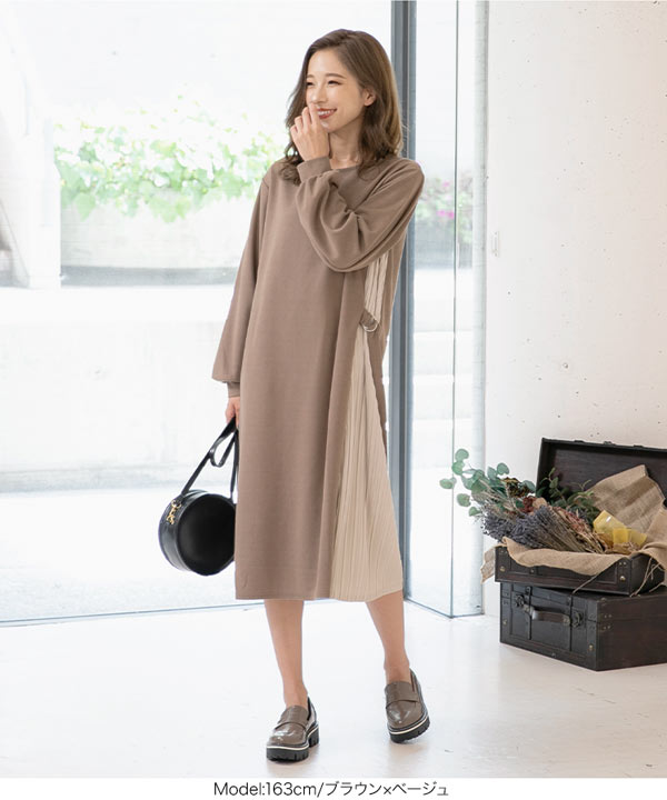 サイドプリーツカットワンピース [E2162] - レディースファッション