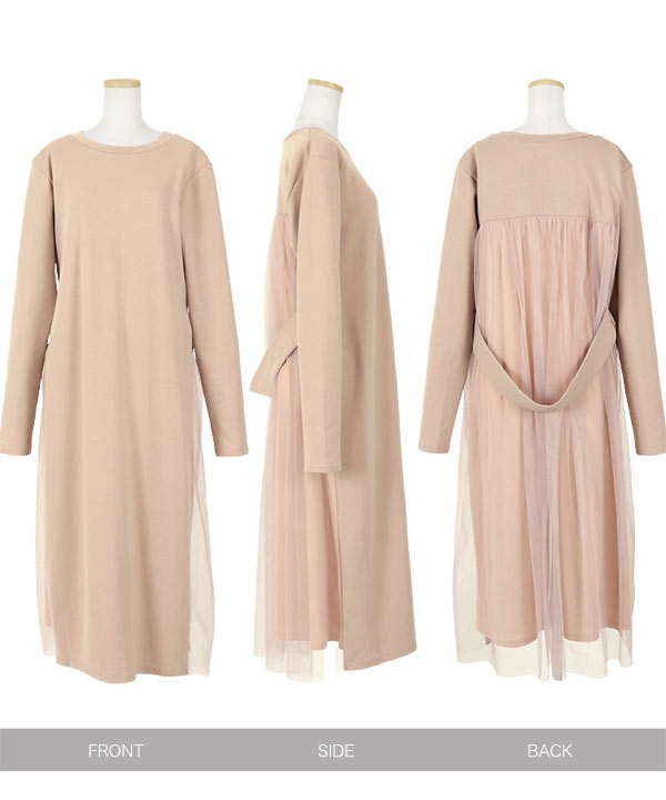 バックチュール切り替えワンピース [E2266] - レディースファッション