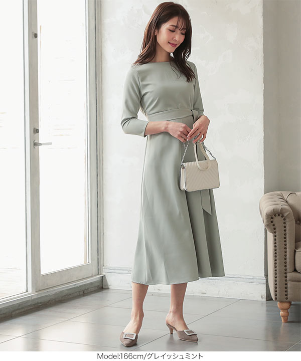 新品lemonpletグリーンロングフレアワンピースms37 ロングワンピース .-- LILA （グリーン） -MANGO - マンゴ公式