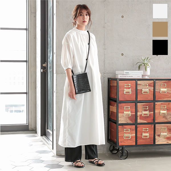 ネックギャザーボリュームワンピース [E2468] | トップス全品送料無料