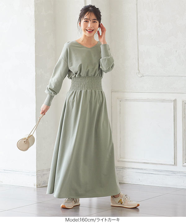 ウエストシャーリングワンピース [E2554] - レディースファッション